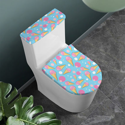 Pink Ice Cream Pattern Print Toilet Lid And Tank Cover Set