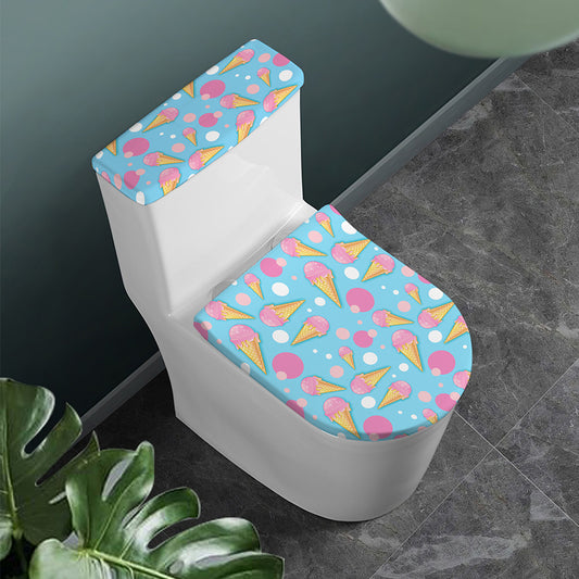 Pink Ice Cream Pattern Print Toilet Lid And Tank Cover Set