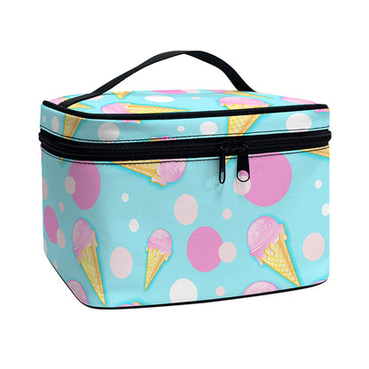 Pink Ice Cream Pattern Print Travel Makeup Bag