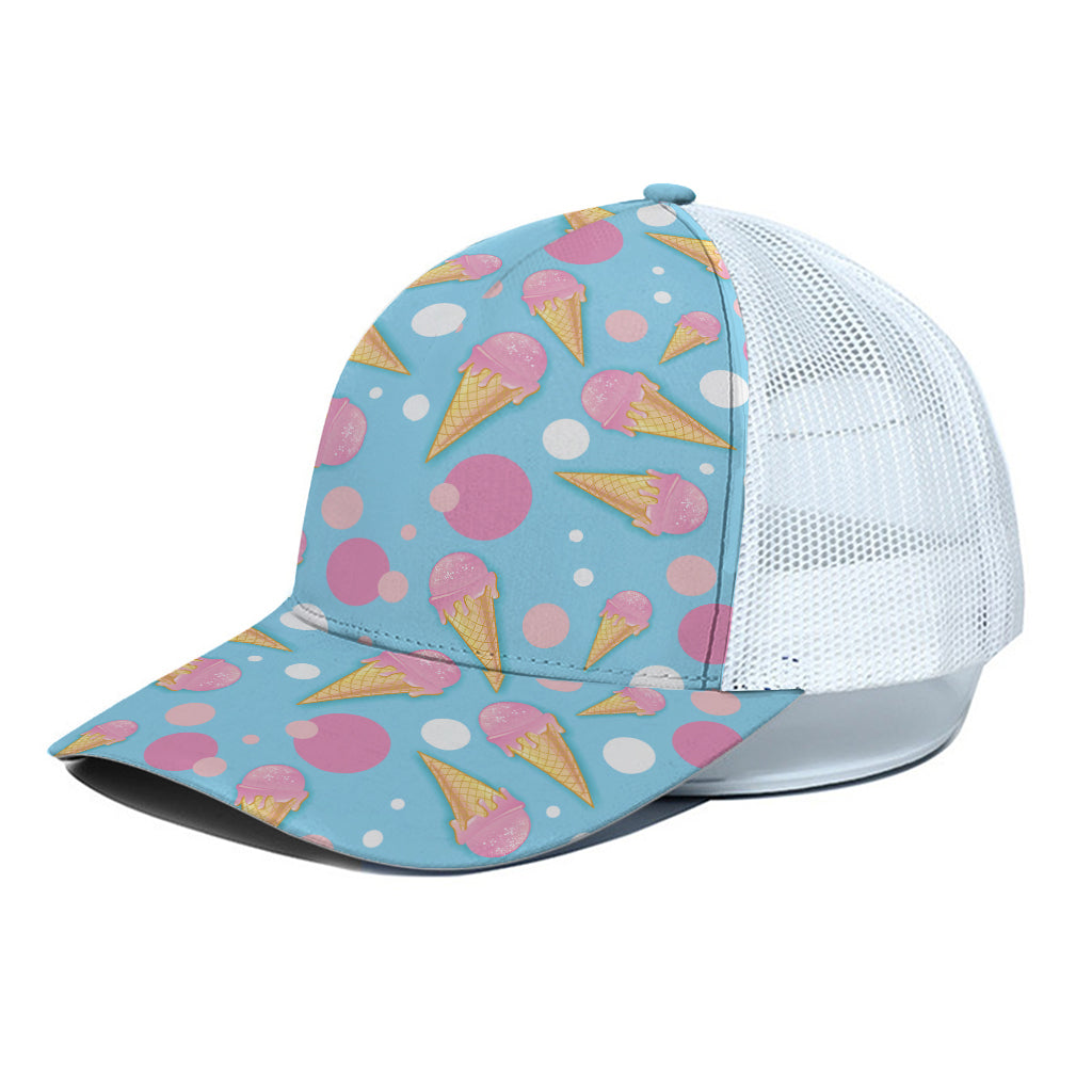 Pink Ice Cream Pattern Print White Mesh Trucker Cap