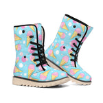 Pink Ice Cream Pattern Print Winter Boots