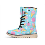 Pink Ice Cream Pattern Print Winter Boots