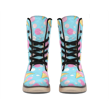 Pink Ice Cream Pattern Print Winter Boots
