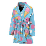 Pink Ice Cream Pattern Print Women's Bathrobe