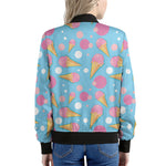 Pink Ice Cream Pattern Print Women's Bomber Jacket