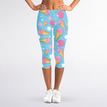 Pink Ice Cream Pattern Print Women's Capri Leggings