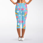 Pink Ice Cream Pattern Print Women's Capri Leggings
