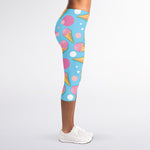 Pink Ice Cream Pattern Print Women's Capri Leggings