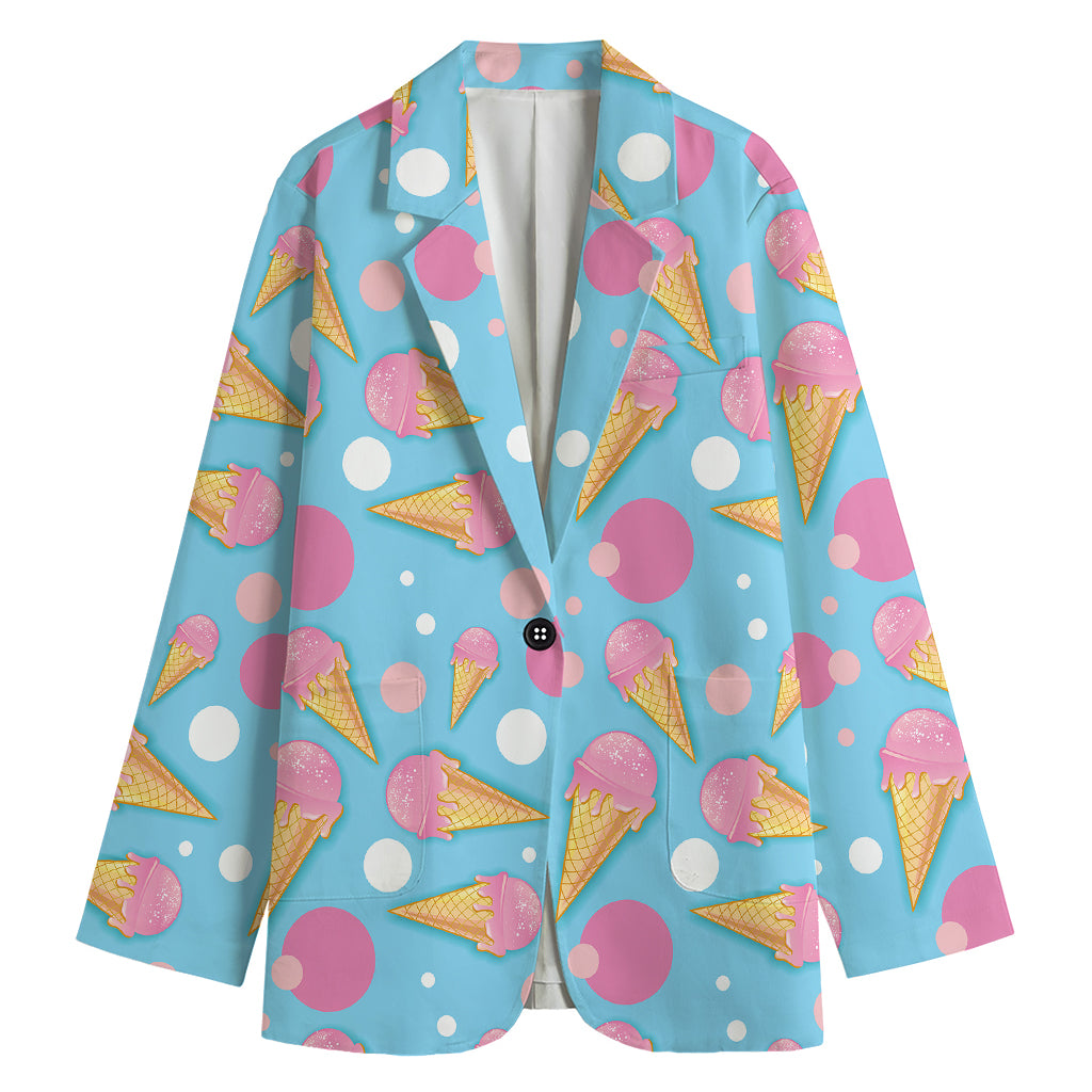 Pink Ice Cream Pattern Print Women's Cotton Blazer