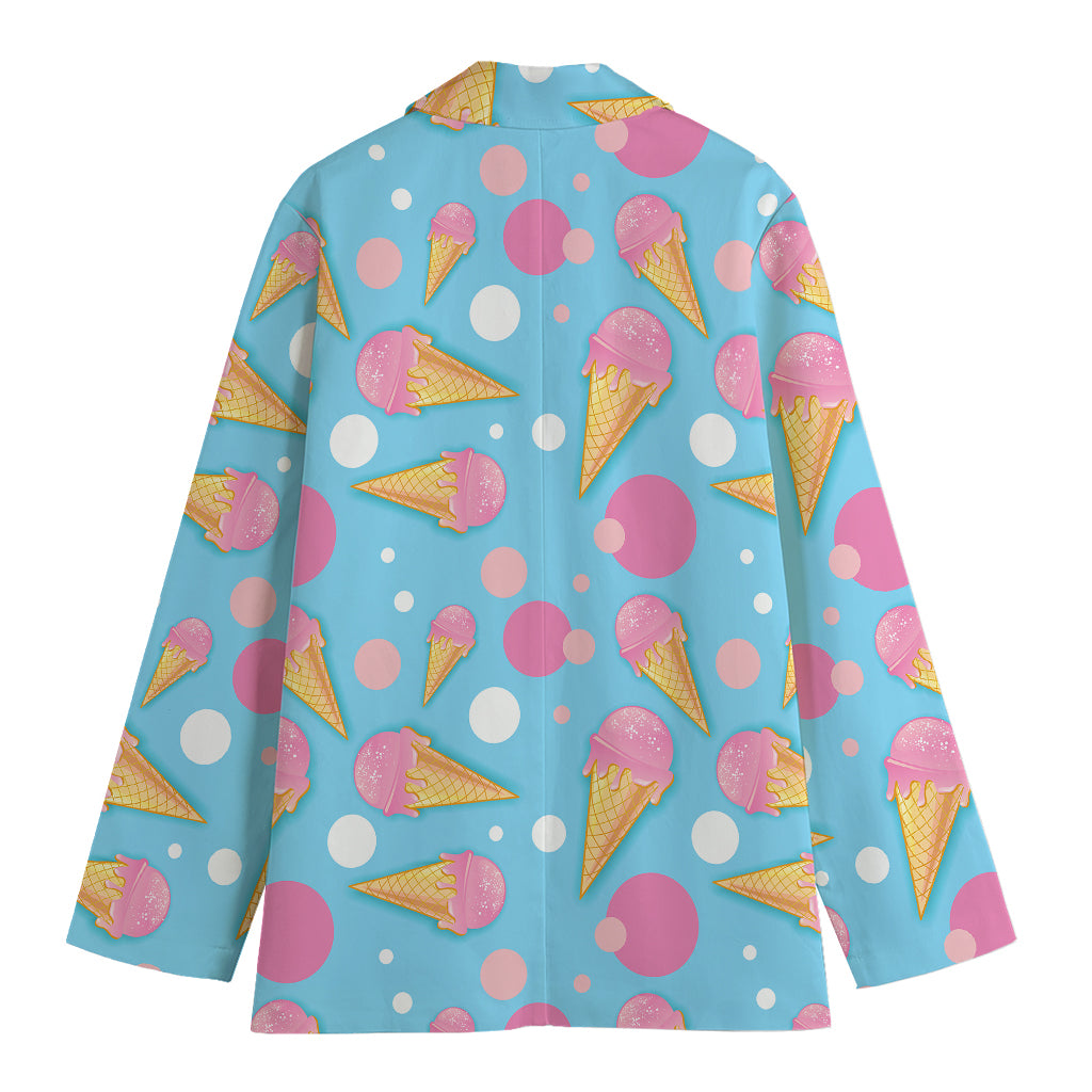 Pink Ice Cream Pattern Print Women's Cotton Blazer