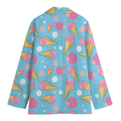 Pink Ice Cream Pattern Print Women's Cotton Blazer