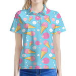 Pink Ice Cream Pattern Print Women's Polo Shirt