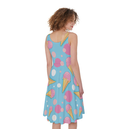 Pink Ice Cream Pattern Print Women's Sleeveless Dress