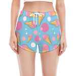 Pink Ice Cream Pattern Print Women's Split Running Shorts