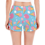 Pink Ice Cream Pattern Print Women's Split Running Shorts