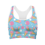 Pink Ice Cream Pattern Print Women's Sports Bra