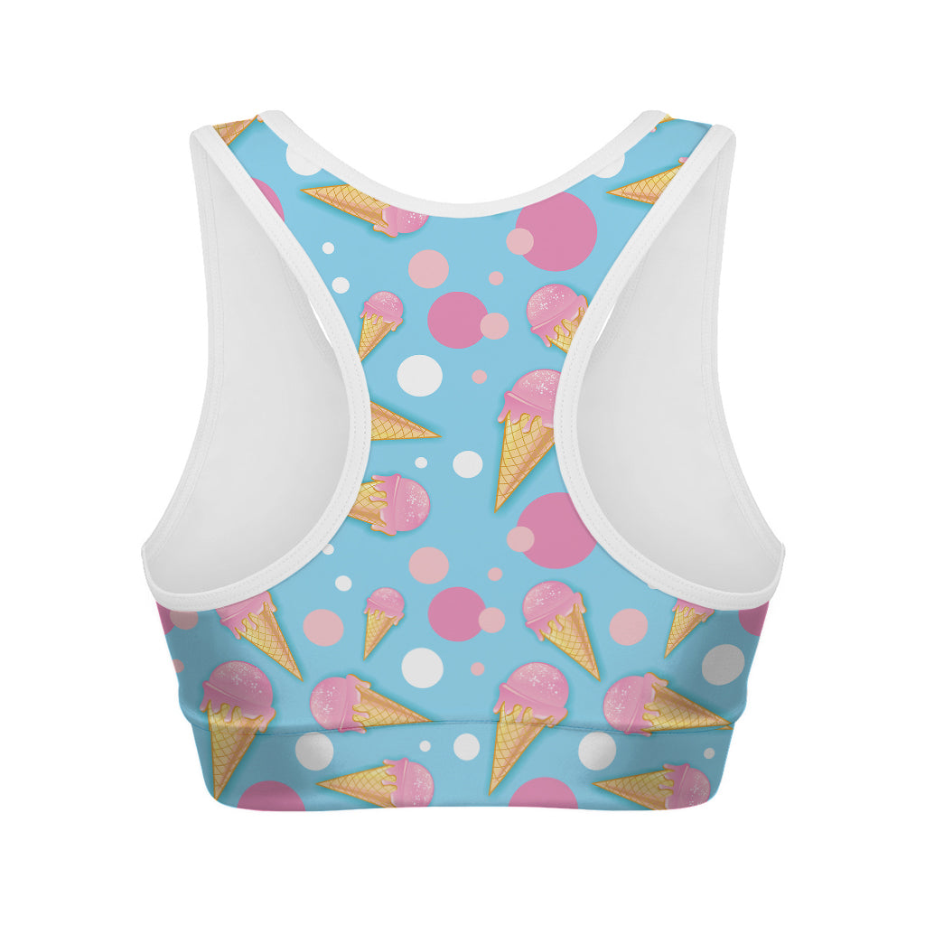 Pink Ice Cream Pattern Print Women's Sports Bra