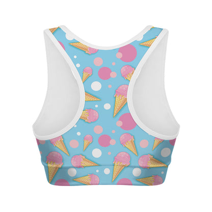 Pink Ice Cream Pattern Print Women's Sports Bra