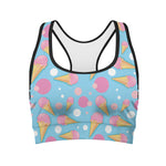 Pink Ice Cream Pattern Print Women's Sports Bra
