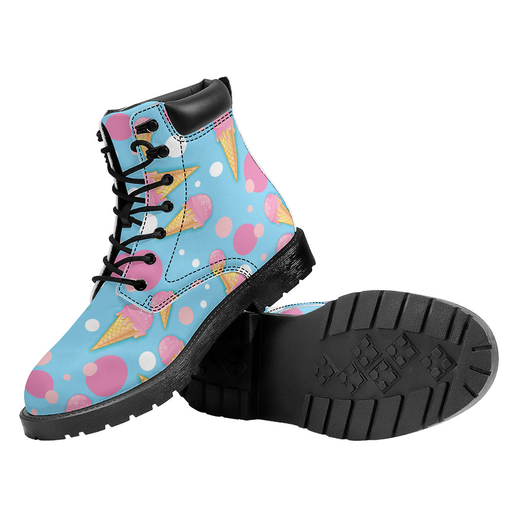 Pink Ice Cream Pattern Print Work Boots