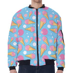 Pink Ice Cream Pattern Print Zip Sleeve Bomber Jacket