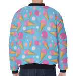 Pink Ice Cream Pattern Print Zip Sleeve Bomber Jacket
