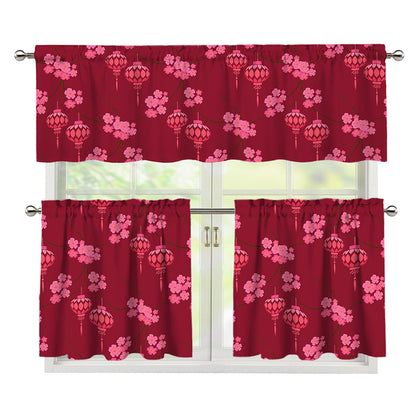 Pink Japanese Lantern Pattern Print 3 Piece Kitchen Curtains