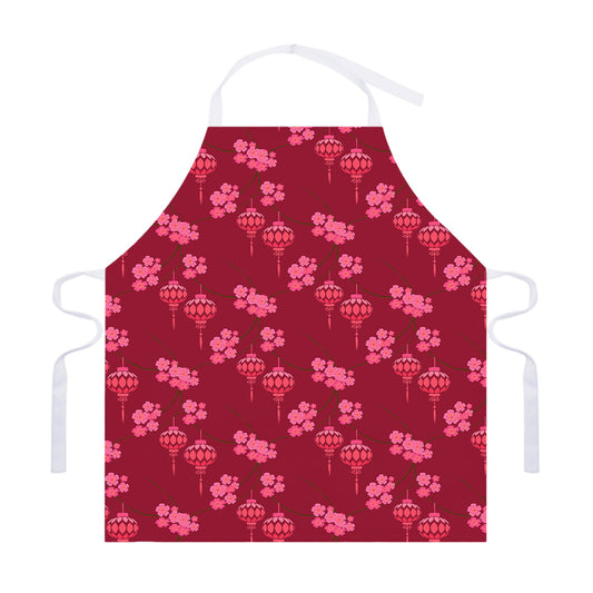 Pink Japanese Lantern Pattern Print Adjustable Apron