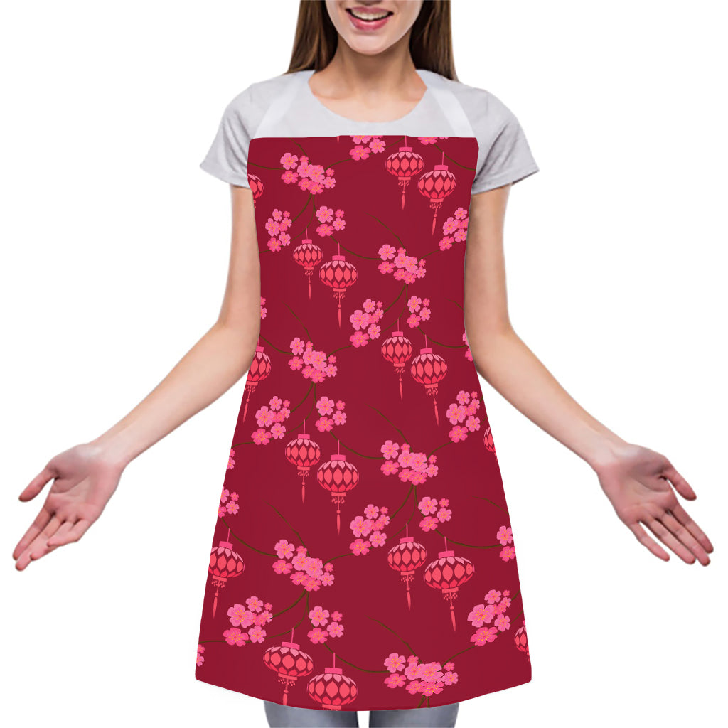 Pink Japanese Lantern Pattern Print Adjustable Apron