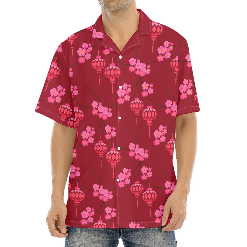 Pink Japanese Lantern Pattern Print Aloha Shirt