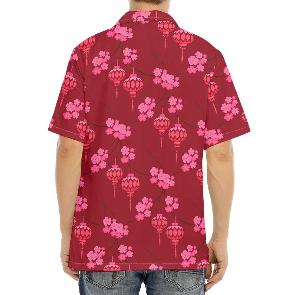 Pink Japanese Lantern Pattern Print Aloha Shirt