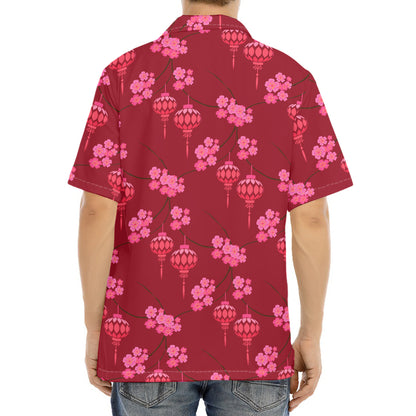 Pink Japanese Lantern Pattern Print Aloha Shirt