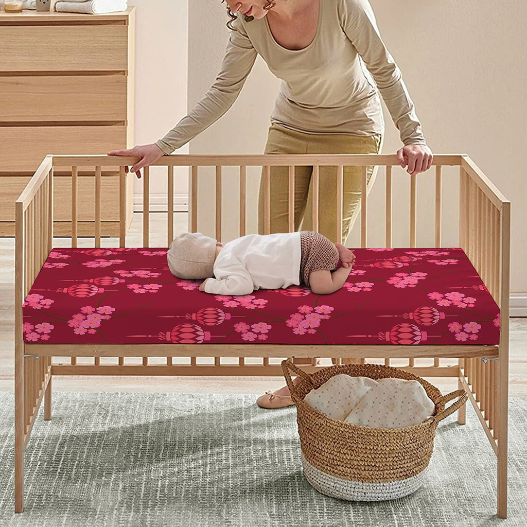 Pink Japanese Lantern Pattern Print Baby Crib Sheet