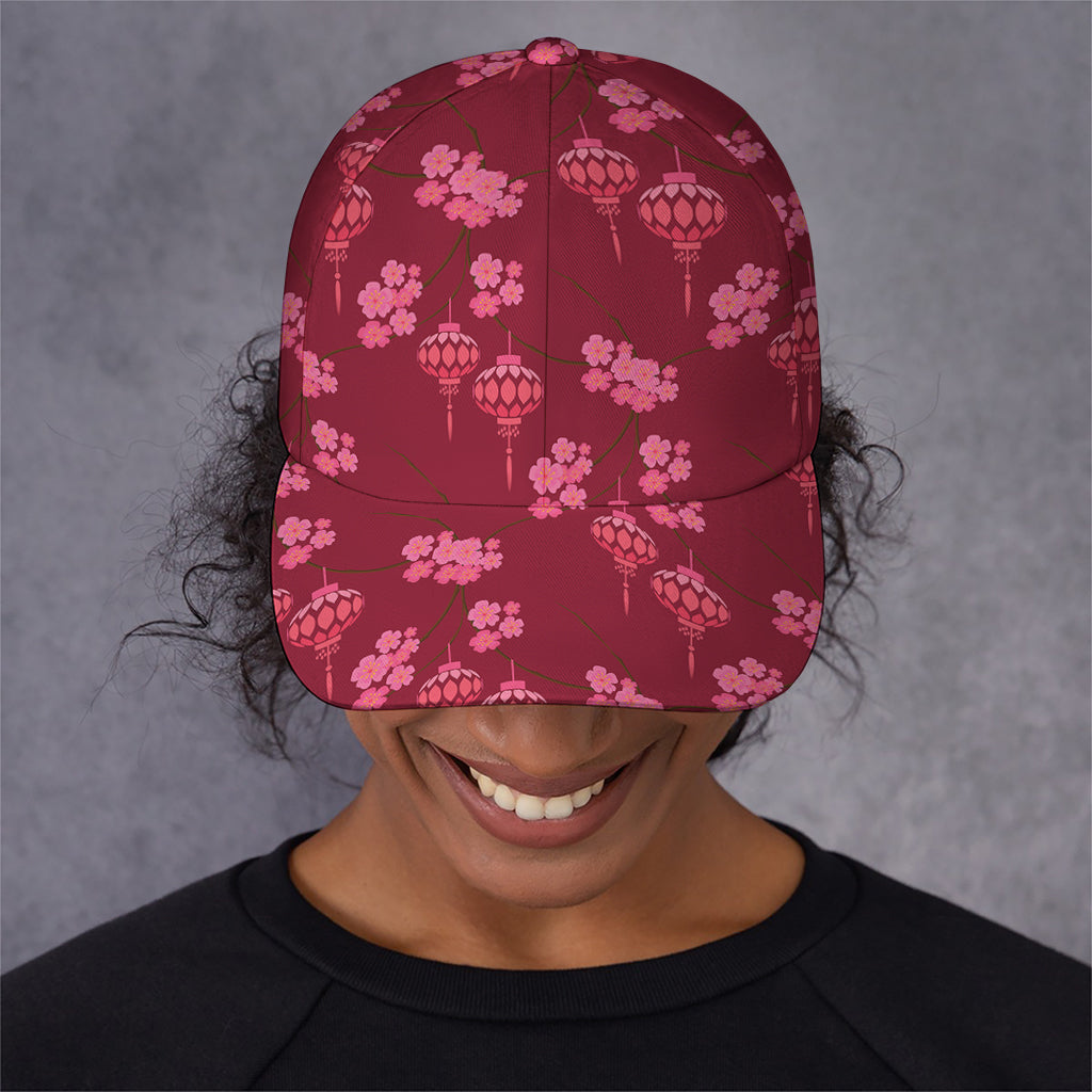 Pink Japanese Lantern Pattern Print Baseball Cap