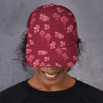 Pink Japanese Lantern Pattern Print Baseball Cap