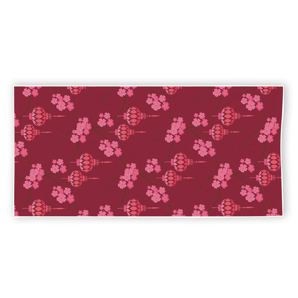 Pink Japanese Lantern Pattern Print Beach Towel
