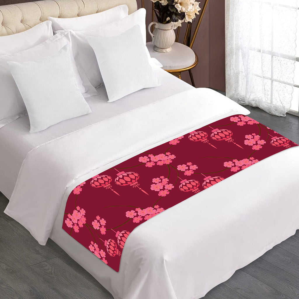 Pink Japanese Lantern Pattern Print Bed Runner