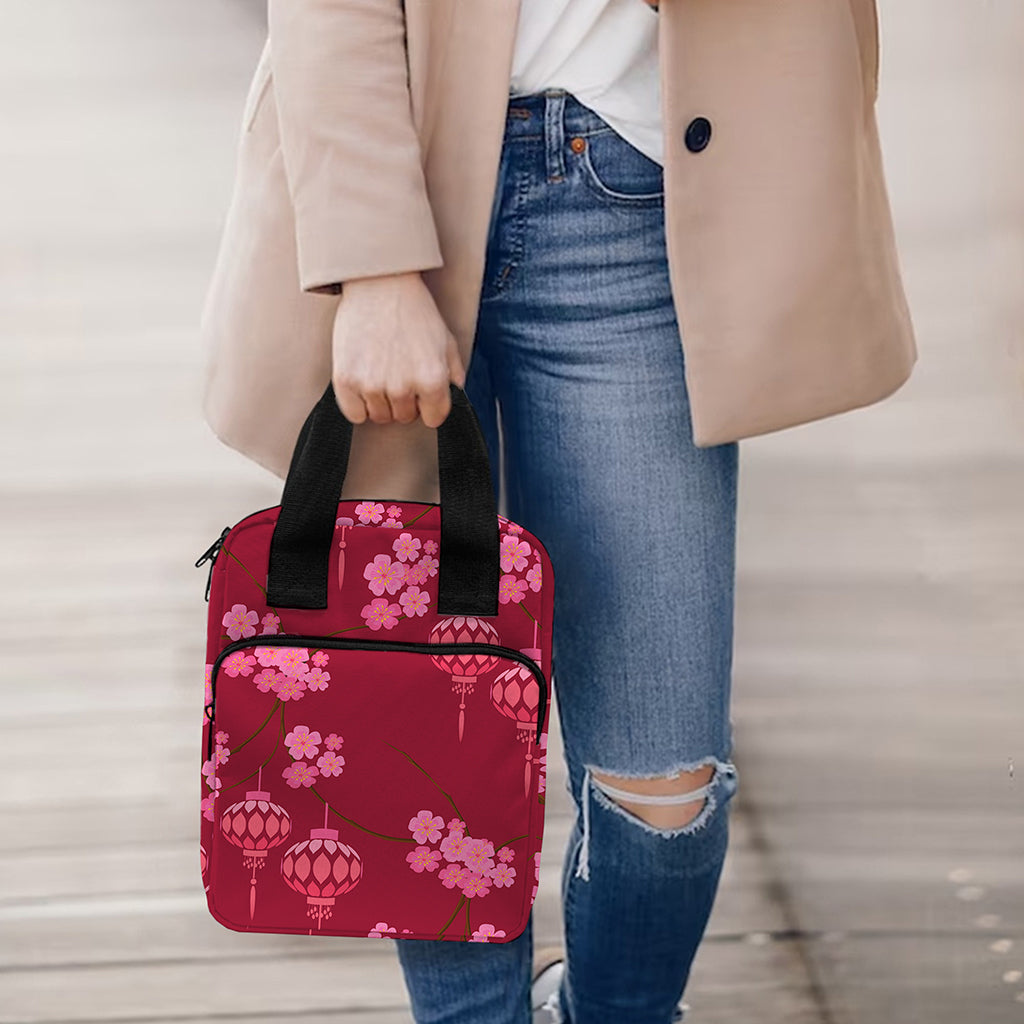 Pink Japanese Lantern Pattern Print Bible Tote Bag