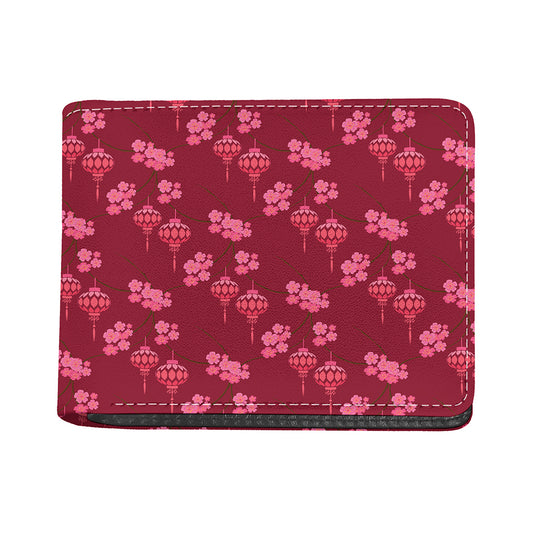 Pink Japanese Lantern Pattern Print Bifold Wallet