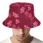 Pink Japanese Lantern Pattern Print Bucket Hat