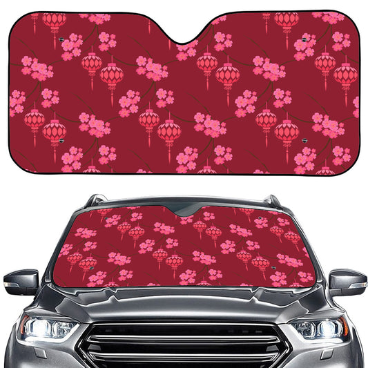 Pink Japanese Lantern Pattern Print Car Windshield Sun Shade