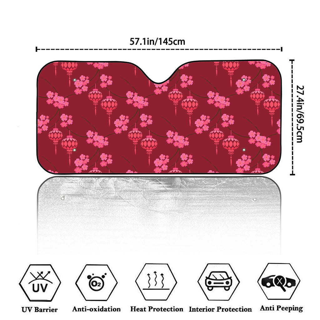 Pink Japanese Lantern Pattern Print Car Windshield Sun Shade