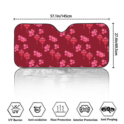 Pink Japanese Lantern Pattern Print Car Windshield Sun Shade