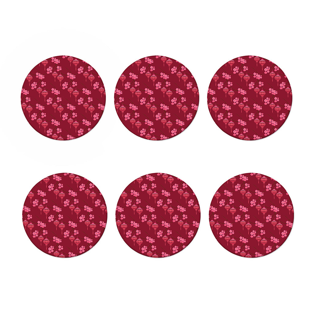 Pink Japanese Lantern Pattern Print Coaster Set