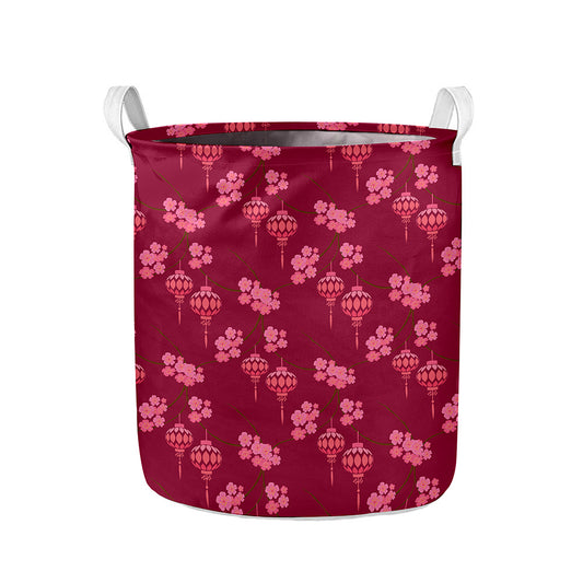 Pink Japanese Lantern Pattern Print Collapsible Laundry Basket