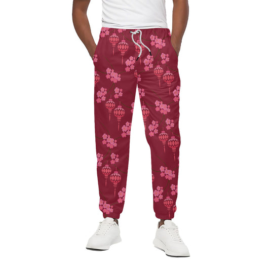 Pink Japanese Lantern Pattern Print Cotton Pants
