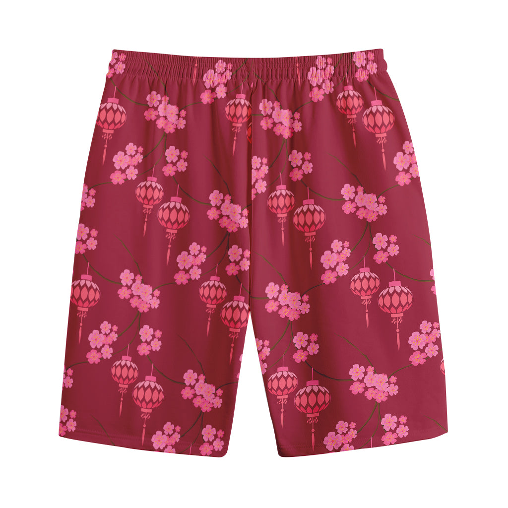 Pink Japanese Lantern Pattern Print Cotton Shorts