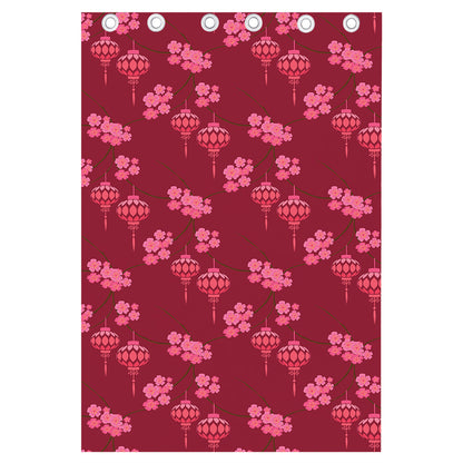 Pink Japanese Lantern Pattern Print Curtain