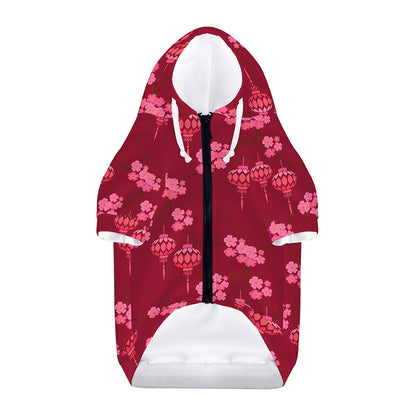 Pink Japanese Lantern Pattern Print Dog Zip Up Hoodie