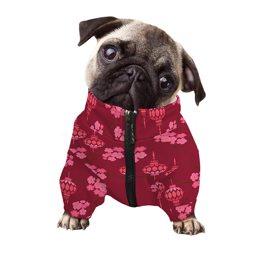 Pink Japanese Lantern Pattern Print Dog Zip Up Jacket
